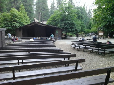 The stage at Camp Curry (now Half Dome village) from which they would call the &quot;Firefall&quot;