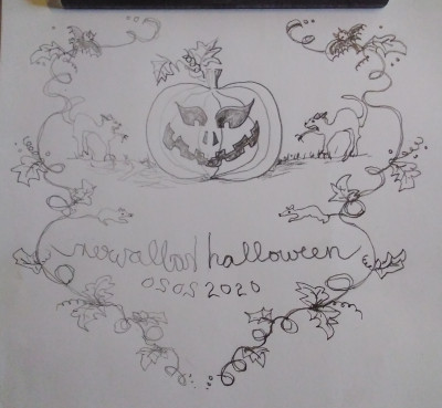 Mirrored Hallows pumpkin pencil drawing