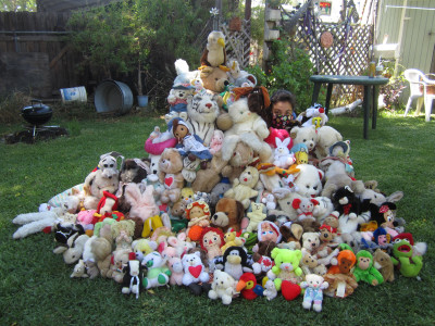 daughter with a lifetime collection of stuffed animals