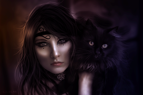 lady with black cat