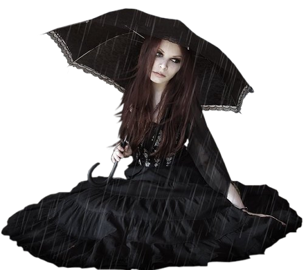 Lady in black sitting in rain